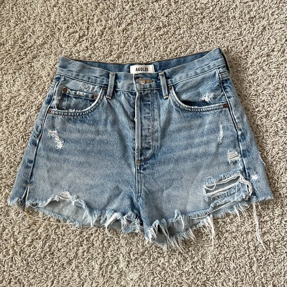 Agolde Jaden High Rise Distressed Denim Shorts Sz 26 - Picture 1 of 7